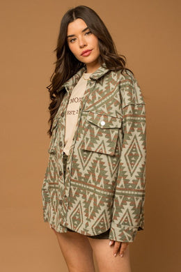 Olive - 3D Pocket Aztec Print Shacket Ti Amo I love you