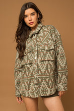 Load image into Gallery viewer, Olive - 3D Pocket Aztec Print Shacket Ti Amo I love you
