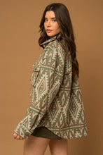 Load image into Gallery viewer, Olive - 3D Pocket Aztec Print Shacket Ti Amo I love you
