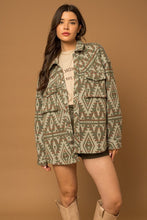 Load image into Gallery viewer, Olive - 3D Pocket Aztec Print Shacket Ti Amo I love you
