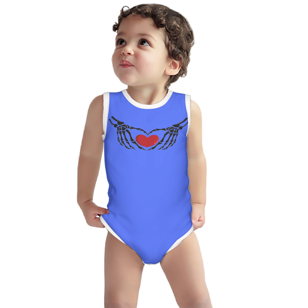 Ti Amo I love you - Exclusive Brand - Neon Blue - Skeleton Hands with Heart  - Sleeveless Baby One-Piece