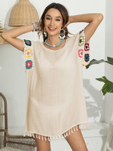 Load image into Gallery viewer, One Size - Tassel Boat Neck Flutter Sleeve Cover Up Ti Amo I love you
