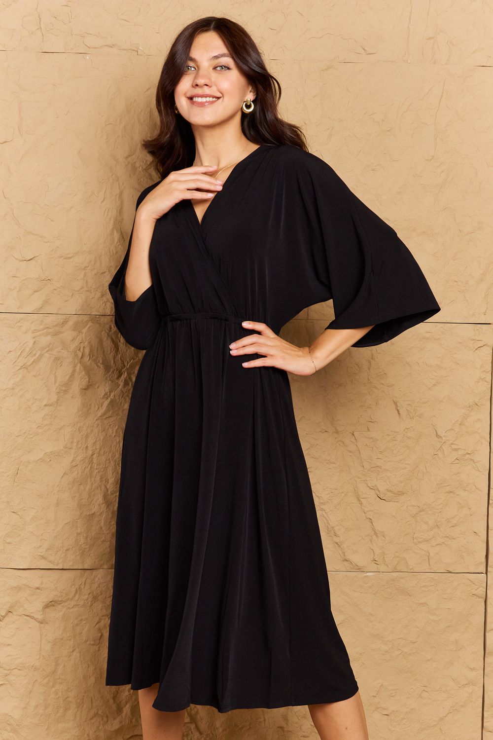OneTheLand Make Your Move Solid Surplice Midi Dress - Only Sizes S, M Left Ti Amo I love you