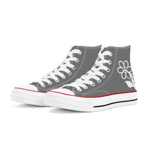 Load image into Gallery viewer, Ti Amo I love you - Exclusive Brand - Dove Gray - White Daisy - High Top Canvas Shoes - White  Soles
