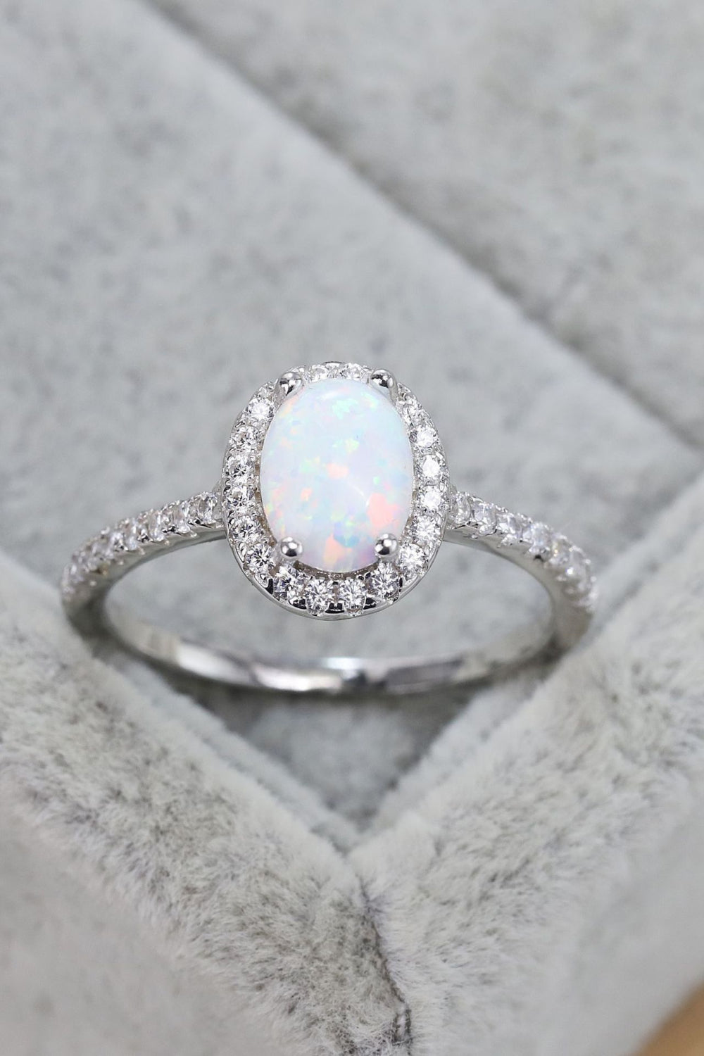 Opal 925 Sterling Silver Halo Ring - Sizes 5-10 Ti Amo I love you