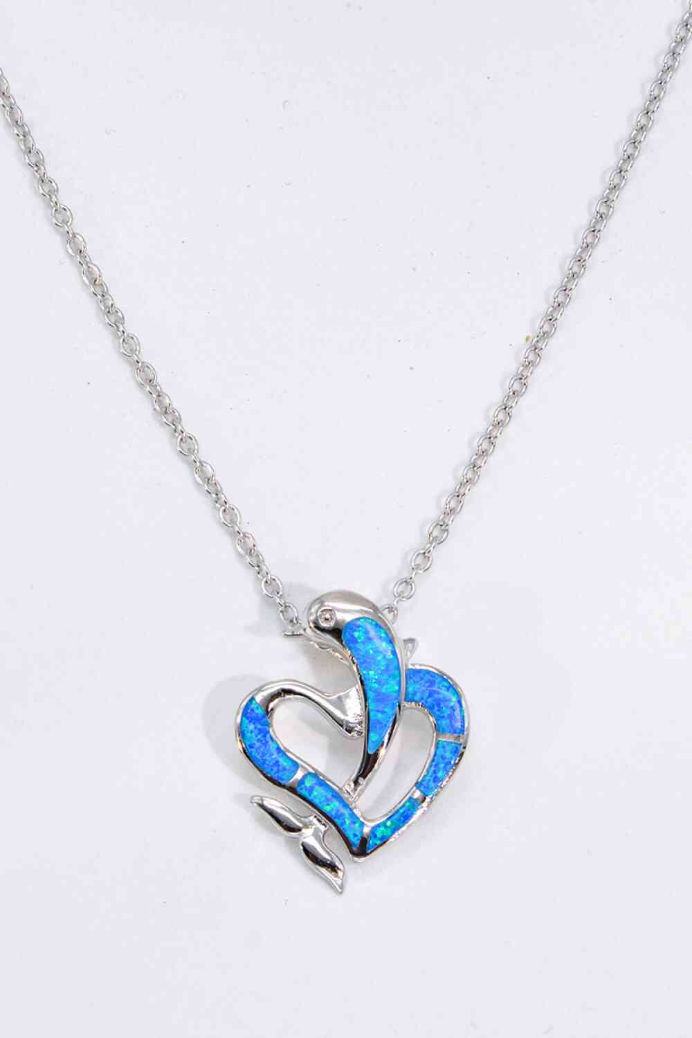 Opal Dolphin Heart Chain-Link Necklace Ti Amo I love you