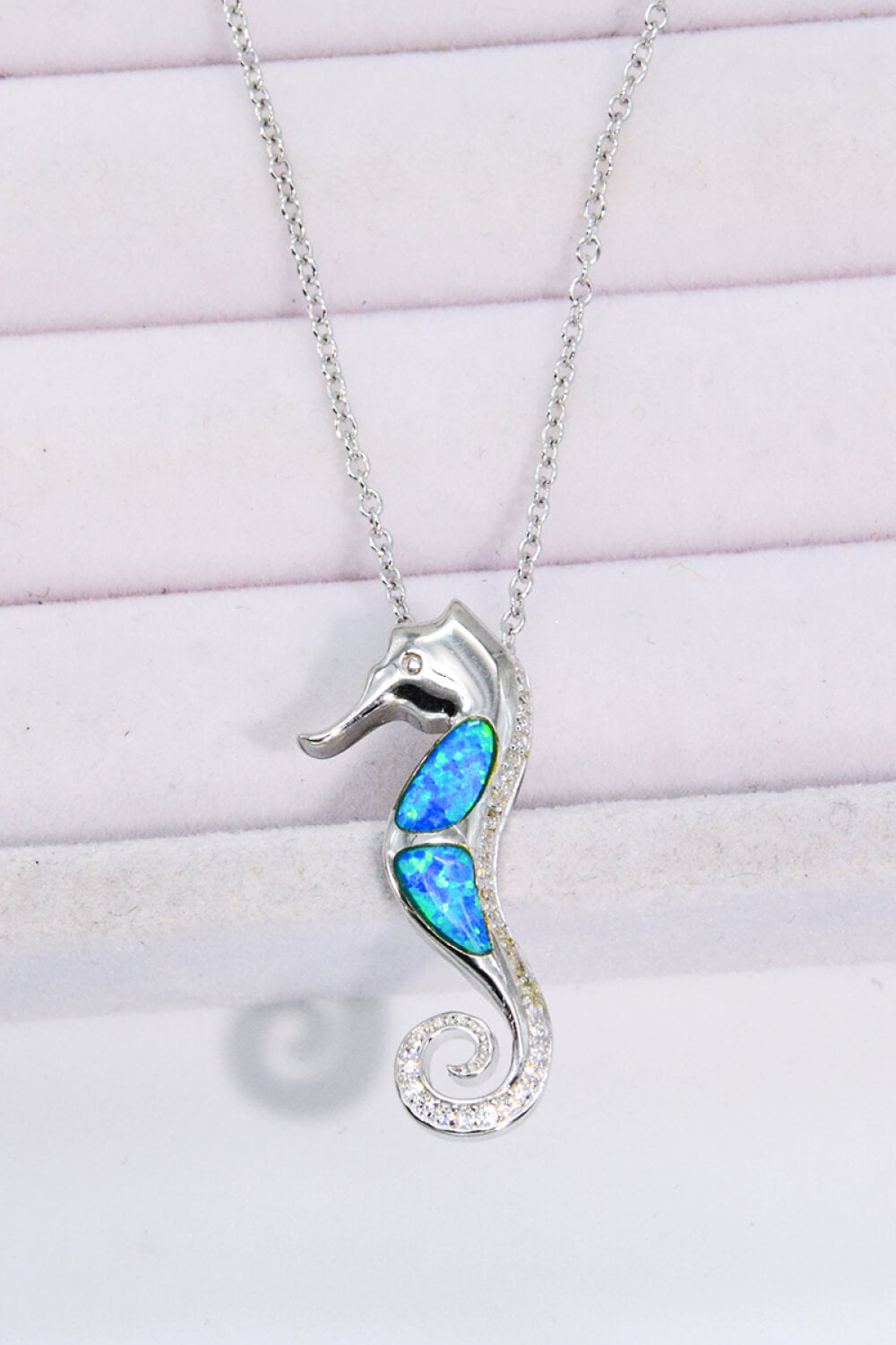 Opal Seahorse 925 Sterling Silver Necklace Ti Amo I love you
