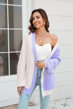 Load image into Gallery viewer, Open Front Contrast Color Balloon Sleeve Cardigan Ti Amo I love you
