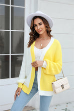 Load image into Gallery viewer, Open Front Contrast Color Balloon Sleeve Cardigan Ti Amo I love you
