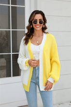 Load image into Gallery viewer, Open Front Contrast Color Balloon Sleeve Cardigan Ti Amo I love you
