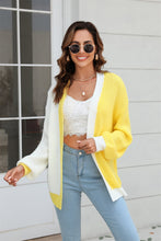 Load image into Gallery viewer, Open Front Contrast Color Balloon Sleeve Cardigan Ti Amo I love you
