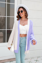 Load image into Gallery viewer, Open Front Contrast Color Balloon Sleeve Cardigan Ti Amo I love you
