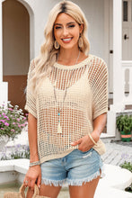 Load image into Gallery viewer, Openwork Round Neck Half Sleeve Knit Top Ti Amo I love you
