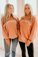 Load image into Gallery viewer, Orange THANKFUL Letter Graphic Corded Sweatshirt Ti Amo I love you
