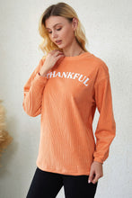 Load image into Gallery viewer, Orange THANKFUL Letter Graphic Corded Sweatshirt Ti Amo I love you
