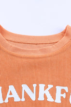 Load image into Gallery viewer, Orange THANKFUL Letter Graphic Corded Sweatshirt Ti Amo I love you
