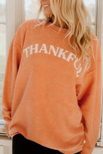 Load image into Gallery viewer, Orange THANKFUL Letter Graphic Corded Sweatshirt Ti Amo I love you
