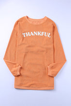 Load image into Gallery viewer, Orange THANKFUL Letter Graphic Corded Sweatshirt Ti Amo I love you
