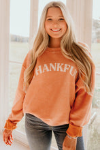 Load image into Gallery viewer, Orange THANKFUL Letter Graphic Corded Sweatshirt Ti Amo I love you
