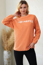 Load image into Gallery viewer, Orange THANKFUL Letter Graphic Corded Sweatshirt Ti Amo I love you
