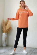 Load image into Gallery viewer, Orange THANKFUL Letter Graphic Corded Sweatshirt Ti Amo I love you
