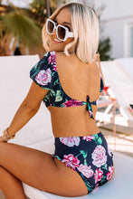 Load image into Gallery viewer, Orchid Printed Bubble Sleeve Bikini 2pcs Swimsuit - Only Sizes S,XL,2XL Left Ti Amo I love you
