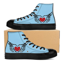 Load image into Gallery viewer, Ti Amo I love you - Exclusive Brand - Sail 2 - Skeleton Hands with Heart - High Top Canvas Shoes - Black  Soles
