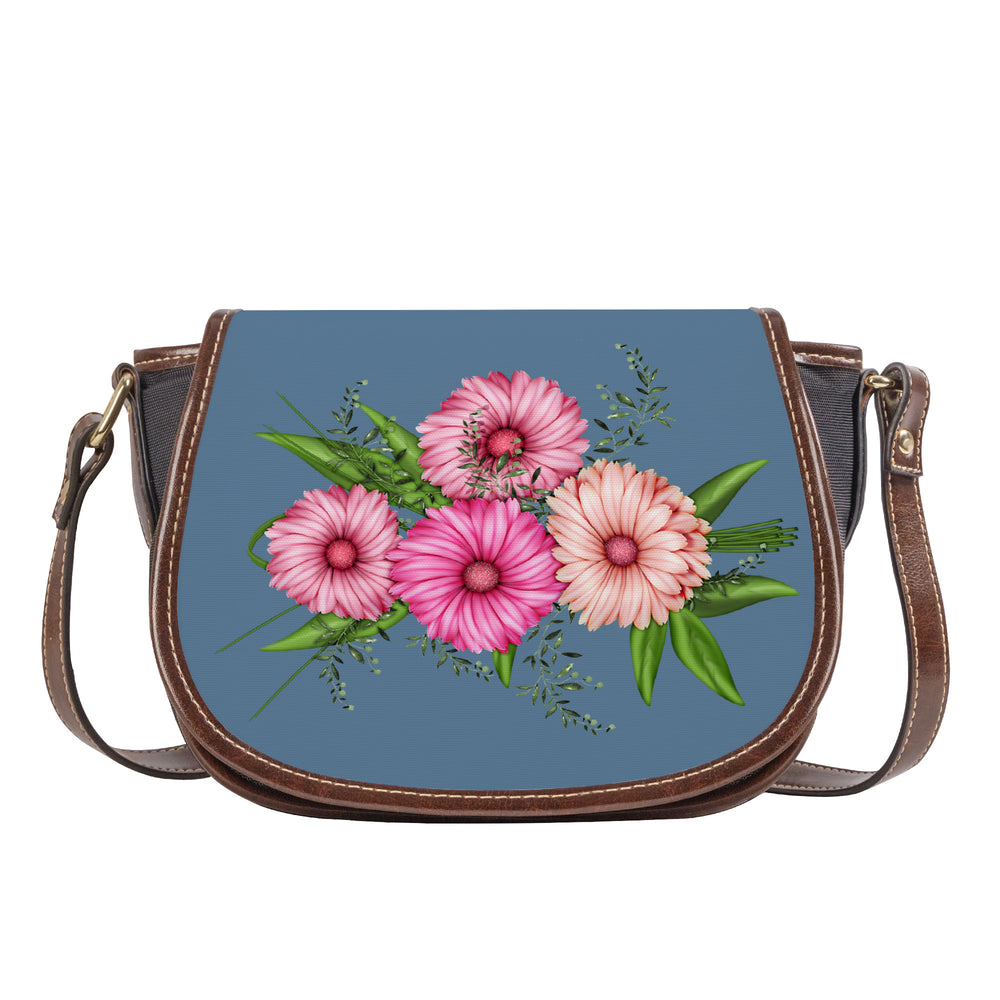 Ti Amo I love you - Exclusive Brand - Slate Blue - Pink Floral - Saddle Bag