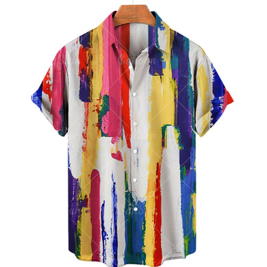 Oversized Hawaiian Shirt Men's 3D Stripe Print Lapel Single Button Casual Beach Top Shirt Ti Amo I love you