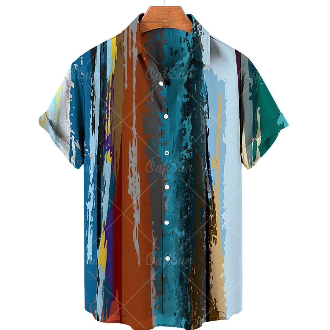 Oversized Hawaiian Shirt Men's 3D Stripe Print Lapel Single Button Casual Beach Top Shirt Ti Amo I love you