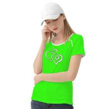 Load image into Gallery viewer, TI Amo I love you - Exclusive Brand - Florescent Green - Double White Heart - Women&#39;s T shirt
