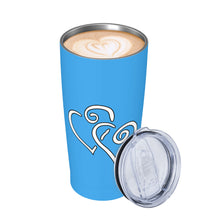 Load image into Gallery viewer, Ti Amo I love you - Exclusive Brand - Picton Blue 2 - Double White Heart - 20oz Stainless Steel Straw Lid Cup
