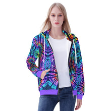 Load image into Gallery viewer, Ti Amo I love you - Exclusive Brand - Blue Zodiac, Curious Blue, Malachite, Purple Heart Tie-Dye - with Heliotrope 3 Hem -  Women&#39;s Zip Hoodie - Sozes XS-4XL
