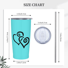 Load image into Gallery viewer, Ti Amo I love you - Exclusive Brand - Medium Turquoise Blue - Double Black Heart - 20oz Stainless Steel Straw Lid Cup
