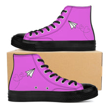 Load image into Gallery viewer, Ti Amo I love you - Exclusive Brand - Deep Lavender Magenta - Paper Airplane - High Top Canvas Shoes - Black Soles
