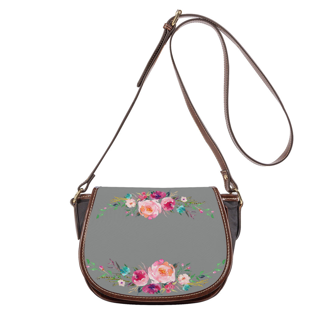 Ti Amo I love You - Exclusive Brand - Oslo Gray - Front & Top Floral Swag - Saddle Bag