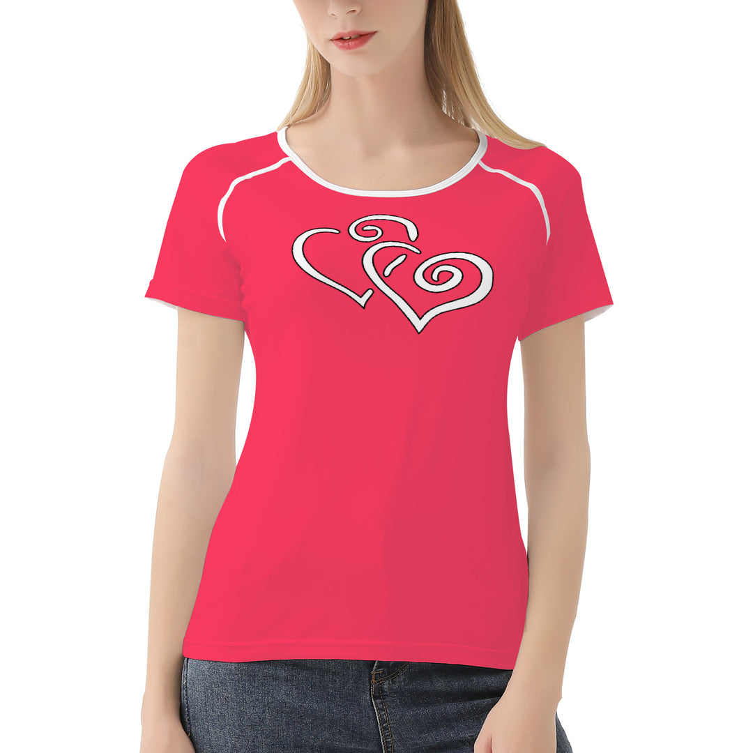TI Amo I love you - Exclusive Brand - Radical Red - Double White Heart - Women's T shirt