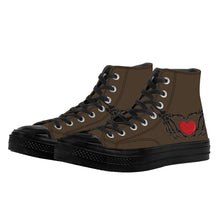 Load image into Gallery viewer, Ti Amo I love you - Exclusive Brand - Abbot - Skeleton Hands with Heart - High Top Canvas Shoes - Black  Soles
