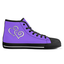 Load image into Gallery viewer, Ti Amo I love you - Exclusive Brand - Heliotrope3 - Double White Heart High-Top Canvas Shoes - Black Soles
