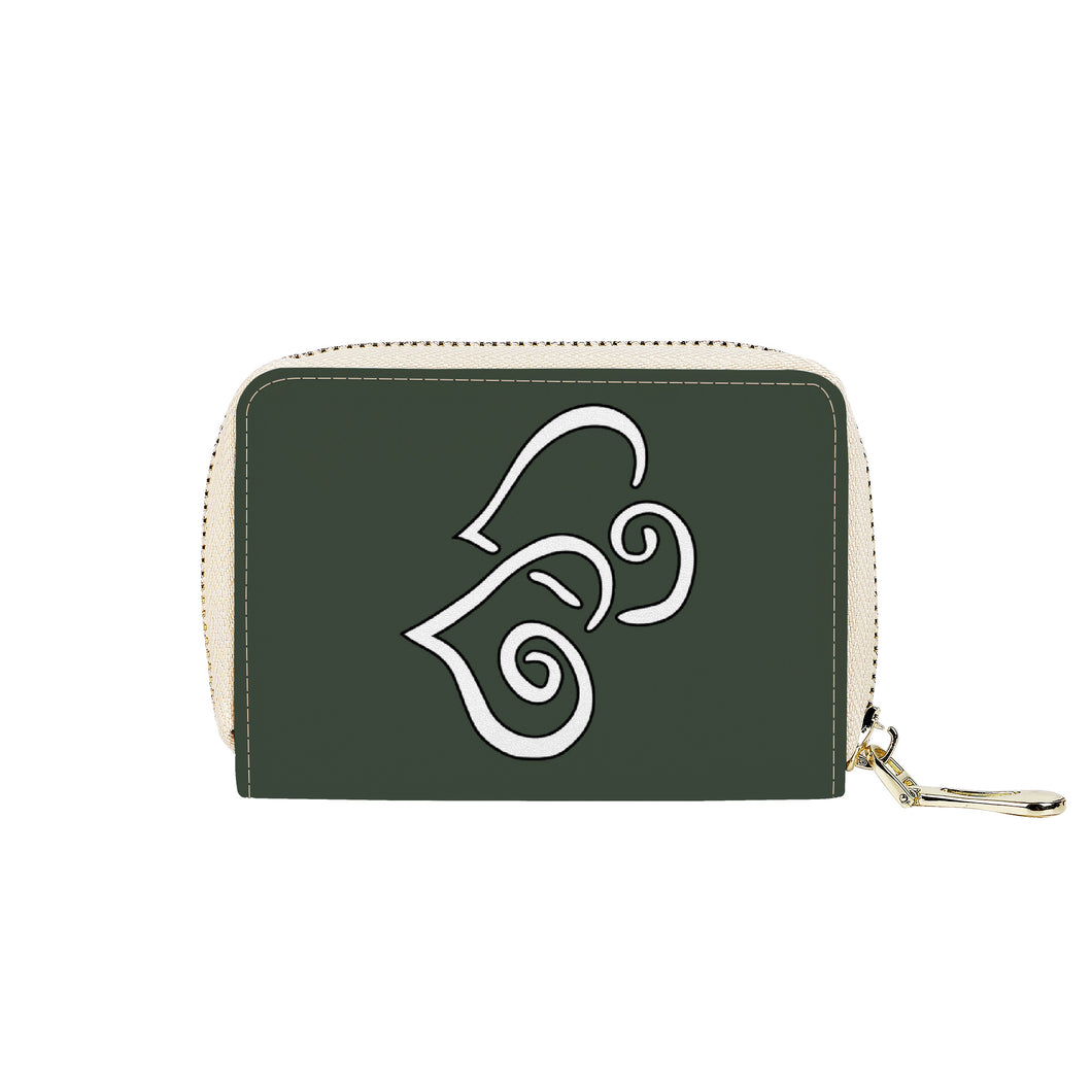 Ti Amo I love you - Exclusive Brand - Lunar Green - Double White Heart - PU Leather - Zipper Card Holder