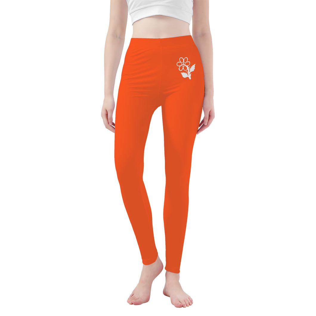 Ti Amo I love you - Exclusive Brand - Orange - White Daisy - Yoga Leggings - Sizes XS-3XL