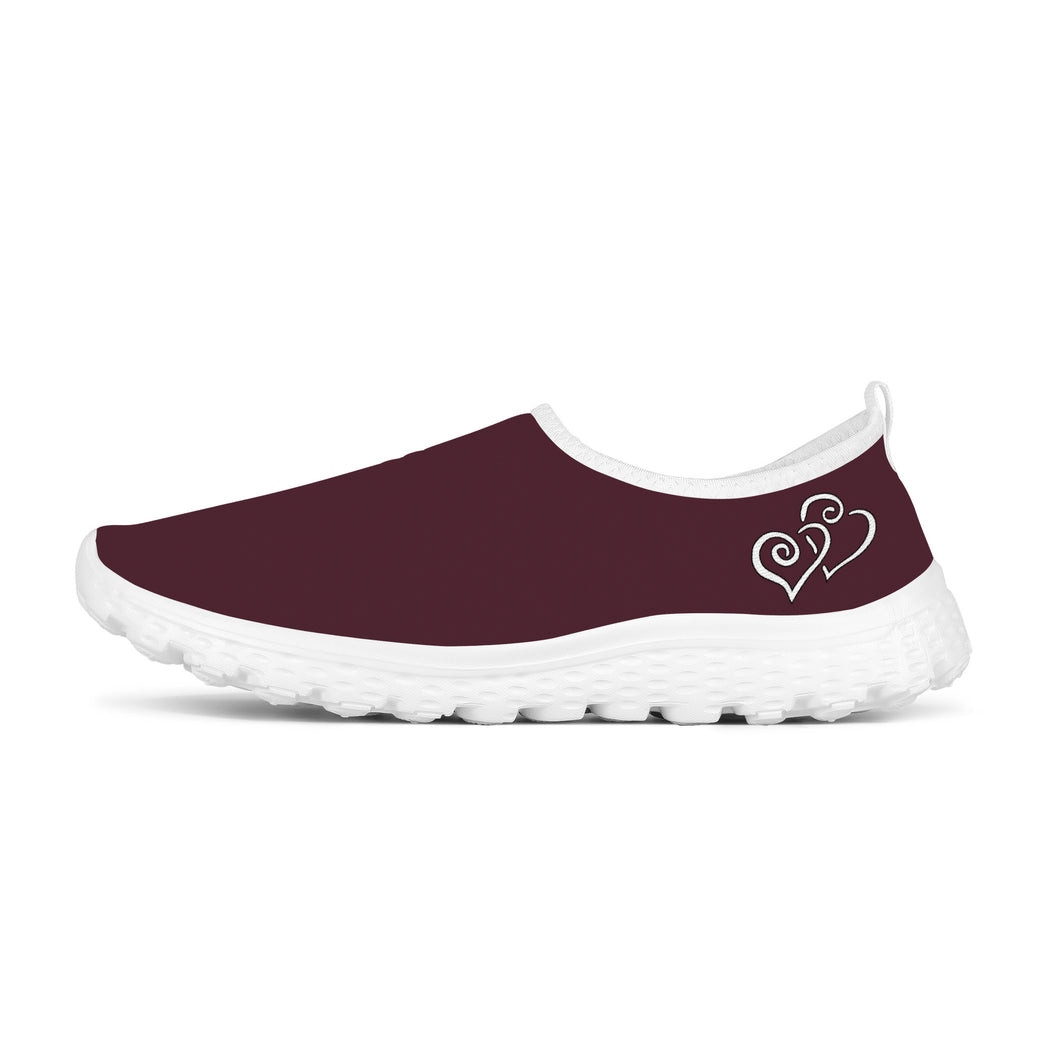 Ti Amo I love you - Exclusive Brand - Livid Brown 2 - Double White Heart - Women's Mesh Running Shoes - White Soles