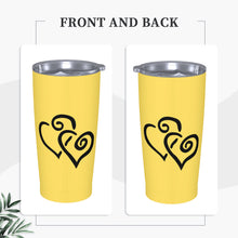 Load image into Gallery viewer, Ti Amo I love you - Exclusive Brand - Mustard Yellow - Double Black Heart - 20oz Stainless Steel Straw Lid Cup
