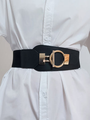 PU Elastic Wide Belt with Alloy Buckle Ti Amo I love you
