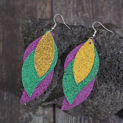 PU Leather Leaf Dangle Earrings Ti Amo I love you