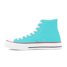 Load image into Gallery viewer, Ti Amo I love you - Exclusive Brand - Medium Turquoise Blue- White Daisy - High Top Canvas Shoes - White  Soles
