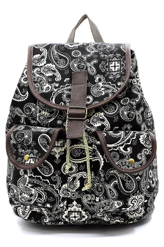 Paisley Printed Canvas Backpack Ti Amo I love you