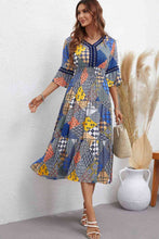 Load image into Gallery viewer, Patchwork V-Neck Tiered Midi Dress Ti Amo I love you
