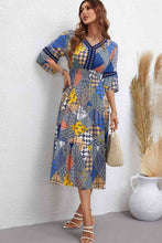 Load image into Gallery viewer, Patchwork V-Neck Tiered Midi Dress Ti Amo I love you
