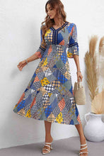 Load image into Gallery viewer, Patchwork V-Neck Tiered Midi Dress Ti Amo I love you
